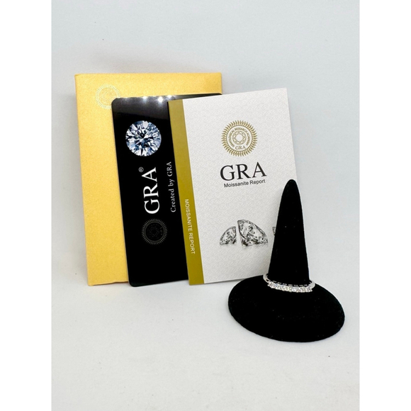 Moissanite Band 7 Stone Anniversary Wedding Ring 18K 925 GRA Round - Picture 4 of 17